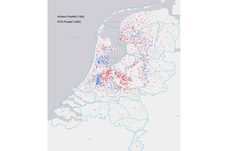 Elk bolletje staat voor een met blauwtong besmet bedrijf op 26-10-2023 (bron: NVWA)