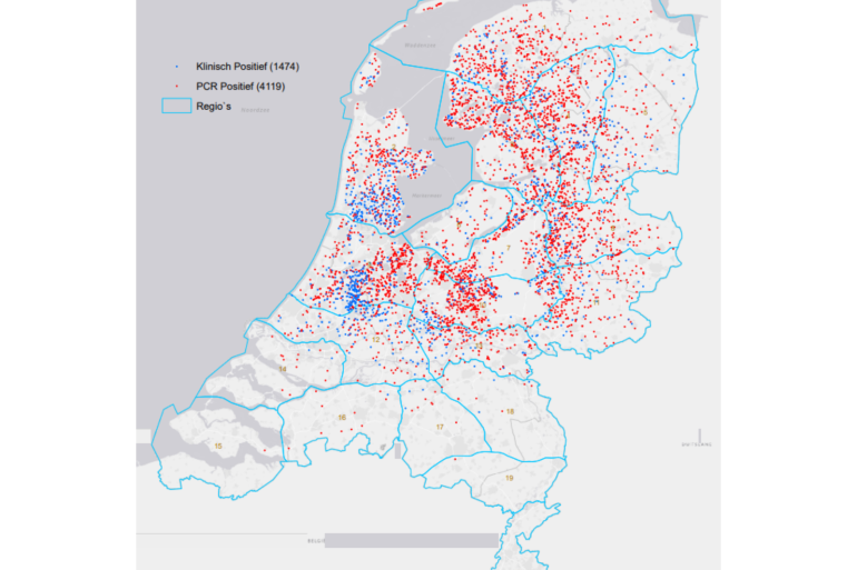 Elk bolletje staat voor een met blauwtong besmet bedrijf op 22-11-2023 (bron: NVWA)