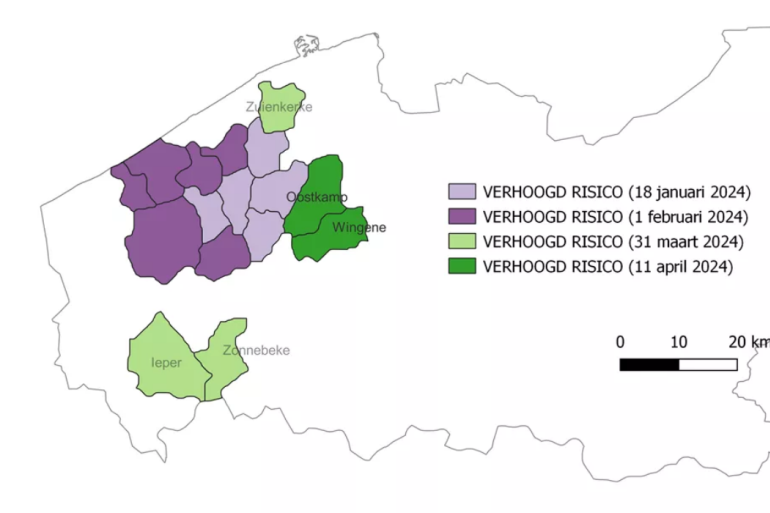 Het aantal gebieden met verhoogde waakzaamheid voor ibr is opnieuw uitgebreid