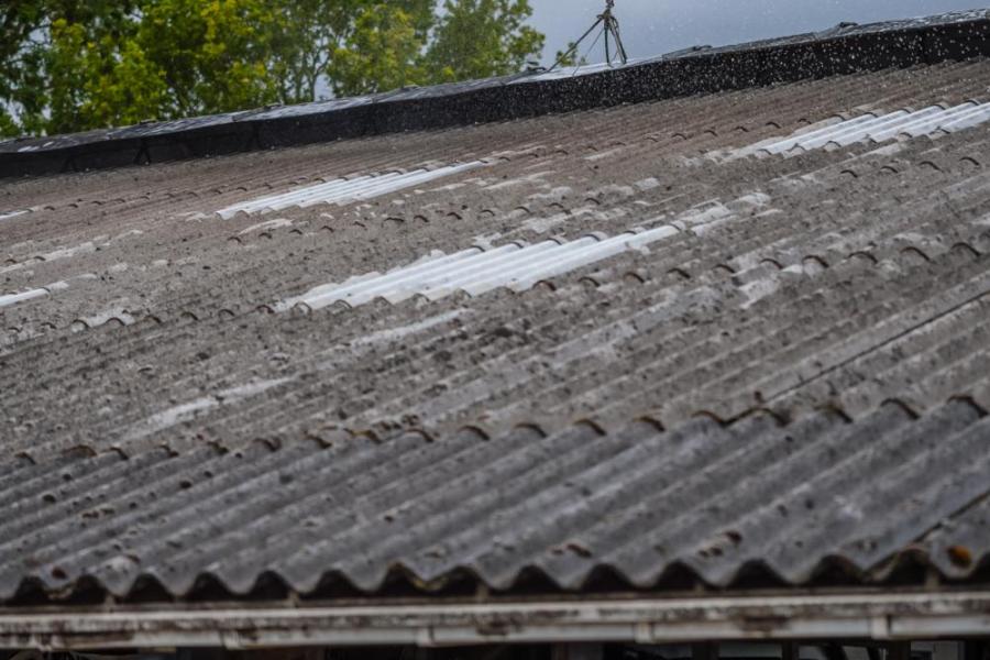Sproeiers op het dak houden de stal in de zomer koel
