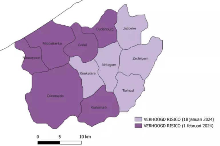 DGZ heeft het gebied met een verhoogd risico op ibr per 1 februari 2024 uitgebreid