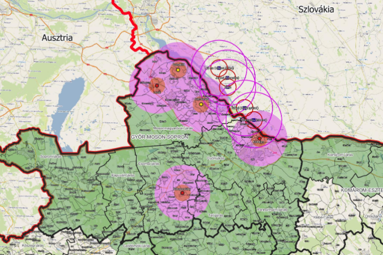 Het nieuwe bedrijf waar mkz is vastgesteld ligt zo’n veertig kilometer ten zuidwesten van het eerste Hongaarse bedrijf met mkz (bron: Nébih)