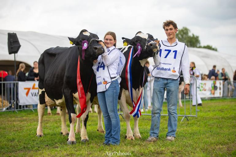 Het kampioensduo bij de oudere koeien met links reservekampioene Sannie en rechts kampioene Augusta (foto: Agrishoots)