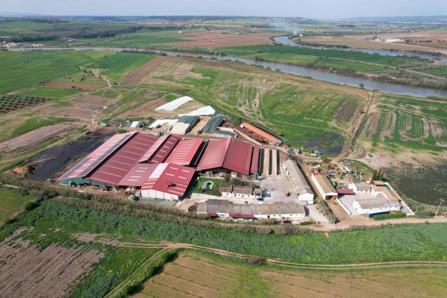 Het bedrijf Granja Fuentes del Tajo ligt gelegen in een bocht van de rivier de Taag 