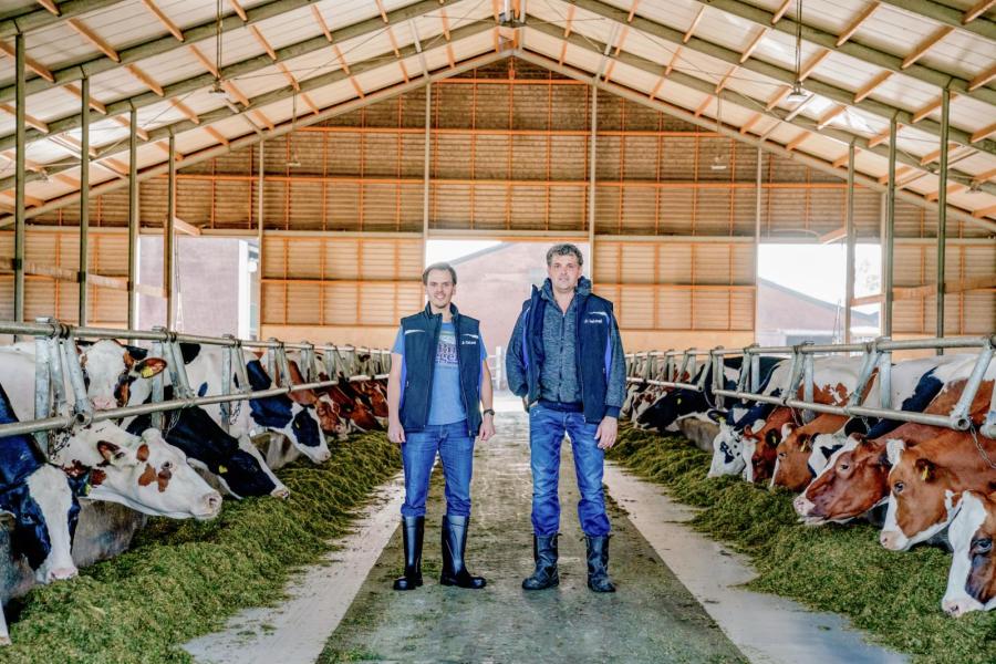 De broers Johan (links op de foto) en Willem Loonen verzorgen met hulp van hun vader Wim en twee vaste medewerkers 500 koeien op 250 hectare grond. De 280 stuks jongvee staan op drie locaties