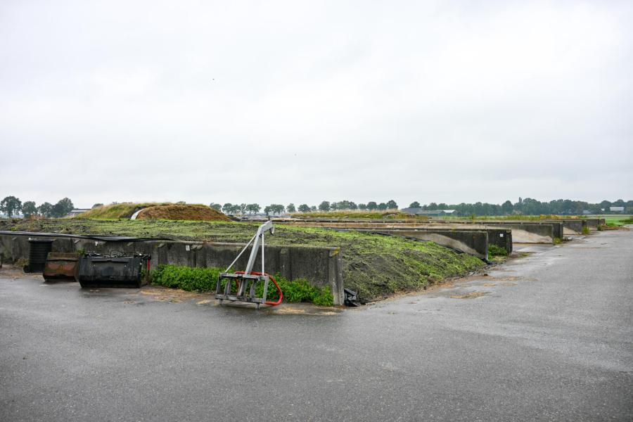 Het erf met sleufsilo’s ligt er opgeruimd bij. Er is veel ruimte en de silo’s zijn breed genoeg zodat de zelfrijdende voermengwagen makkelijk kan werken.