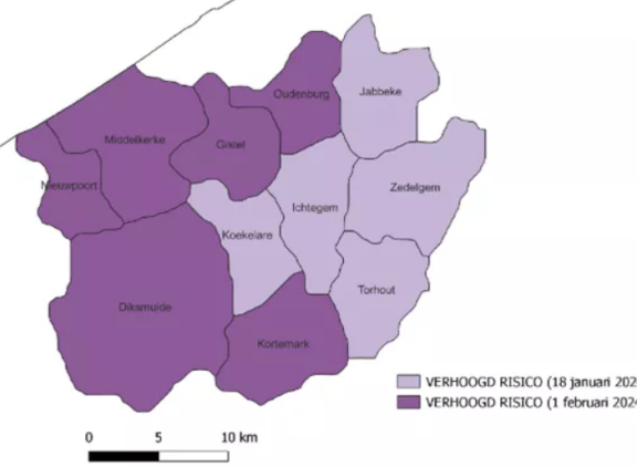 DGZ heeft het gebied met een verhoogd risico op ibr per 1 februari 2024 uitgebreid