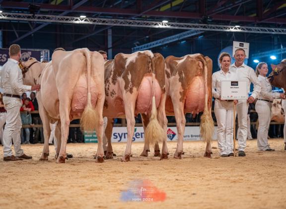 Voor de derde keer op rij stelde de familie Pinkert in 2024 de beste bedrijfsgroep roodbont samen op de HHH-show (foto: Fleur Maartje Bakker)